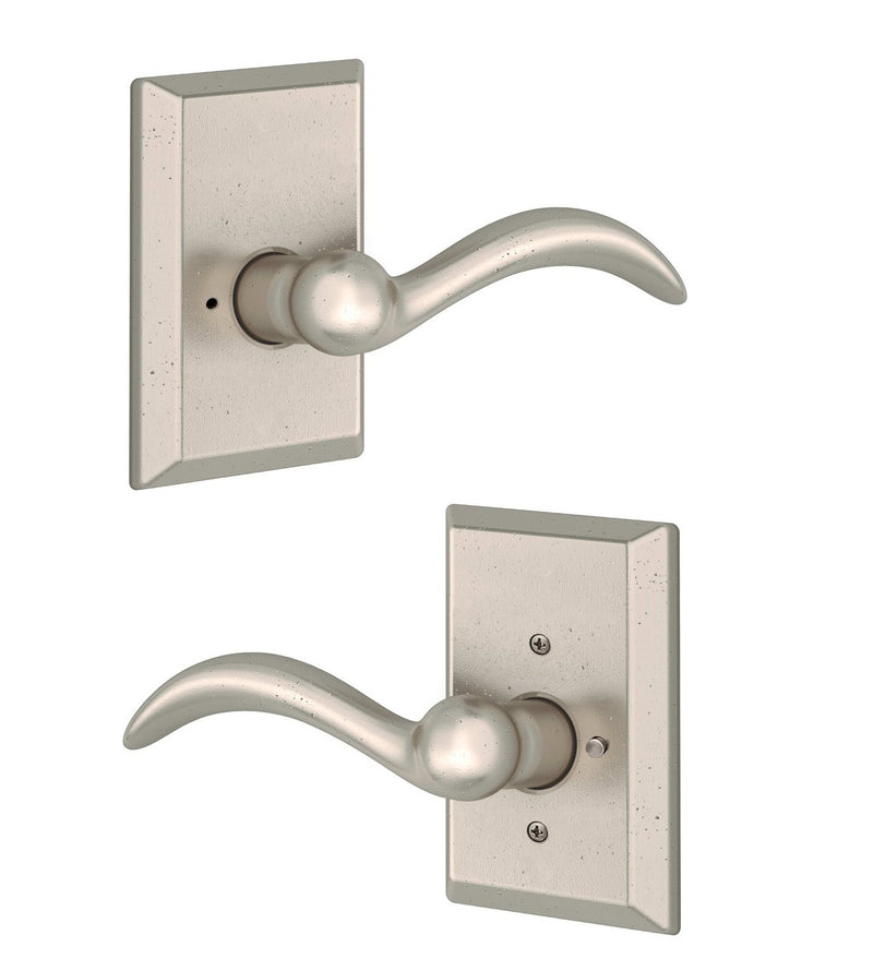 The Baldwin Reserve Arch Lever with Rustic Square Rosette in White Bronze finish.