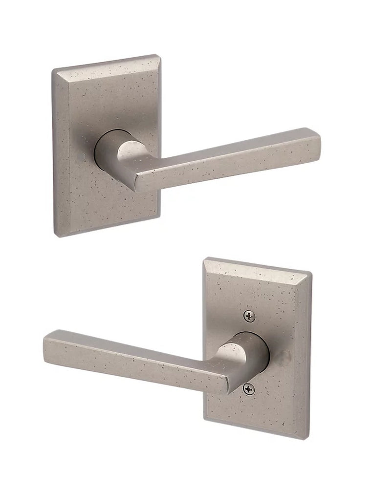 The Baldwin Reserve Taper Lever with Rustic Square Rosette in White Bronze finish.