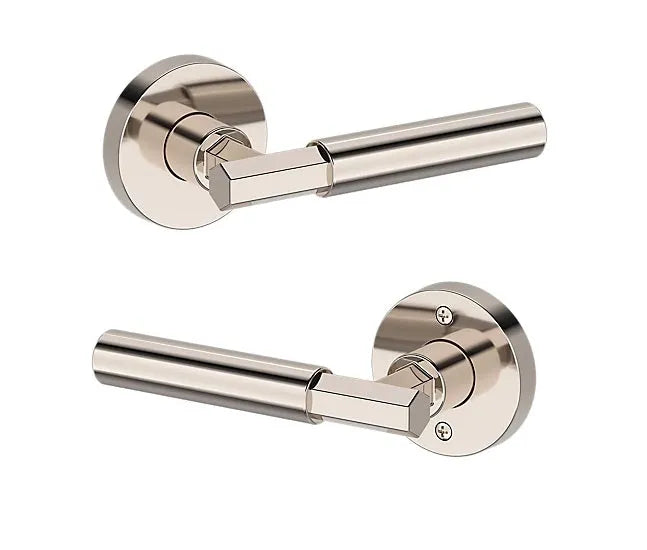 Baldwin Riddling Lever with Contemporary Round Rosette in Lifetime Polished Nickel finish