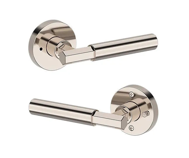 Baldwin Riddling Lever with Contemporary Round Rosette in Lifetime Polished Nickel finish