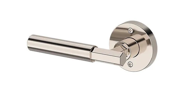 Baldwin Riddling Lever with Contemporary Round Rosette in Lifetime Polished Nickel finish