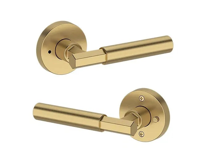 Baldwin Riddling Lever with Contemporary Round Rosette in Lifetime Satin Brass finish