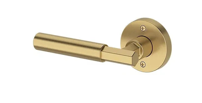 Baldwin Riddling Lever with Contemporary Round Rosette in Lifetime Satin Brass finish