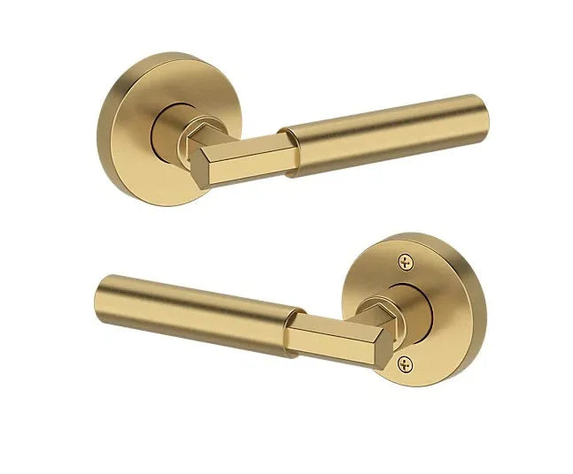 Baldwin Riddling Lever with Contemporary Round Rosette in Lifetime Satin Brass finish
