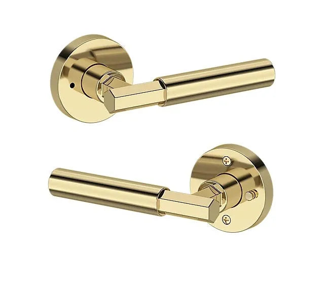 Baldwin Riddling Lever with Contemporary Round Rosette in Non-Lacquered Brass finish