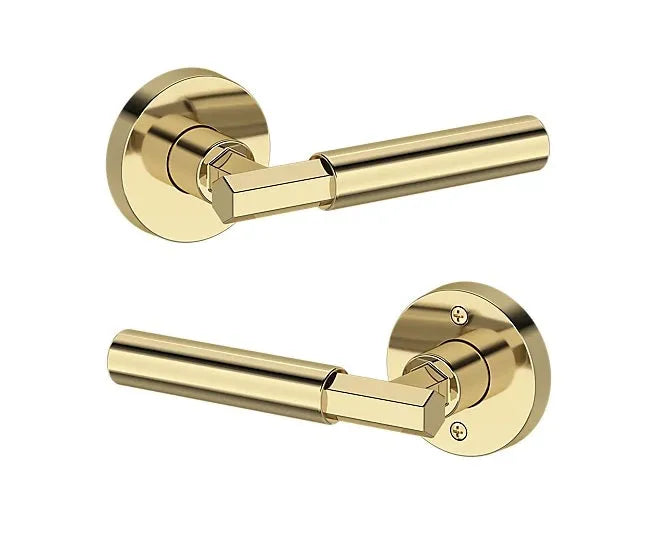 Baldwin Riddling Lever with Contemporary Round Rosette in Non-Lacquered Brass finish