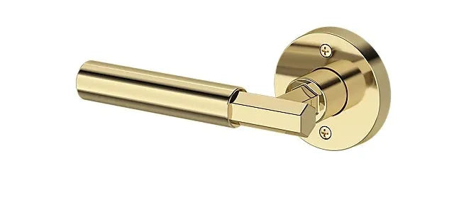 Baldwin Riddling Lever with Contemporary Round Rosette in Non-Lacquered Brass finish