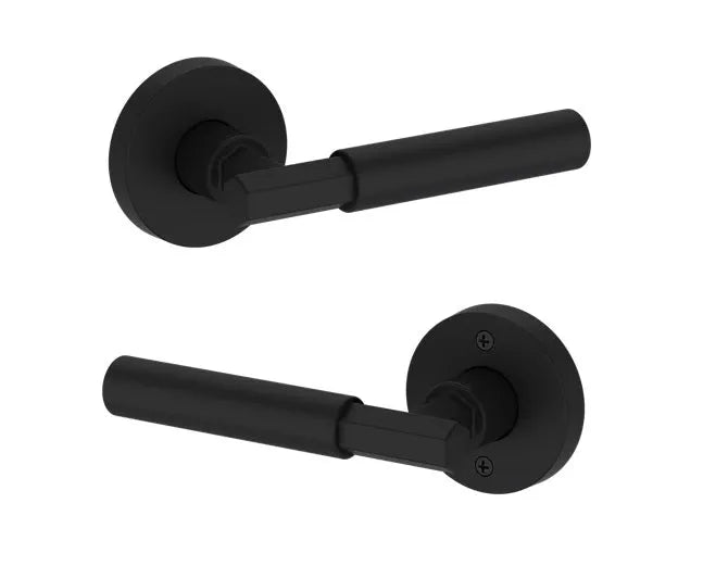 Baldwin Riddling Lever with Contemporary Round Rosette in Satin Black finish
