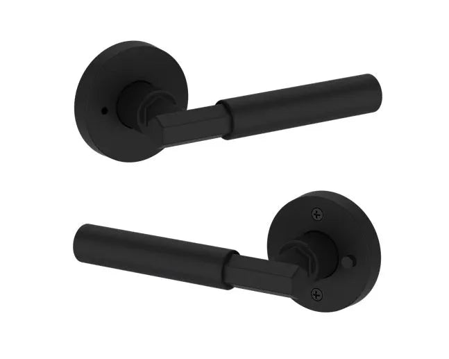 Baldwin Riddling Lever with Contemporary Round Rosette in Satin Black finish