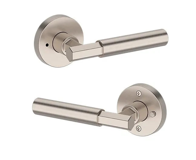 Baldwin Riddling Lever with Contemporary Round Rosette in Satin Nickel finish