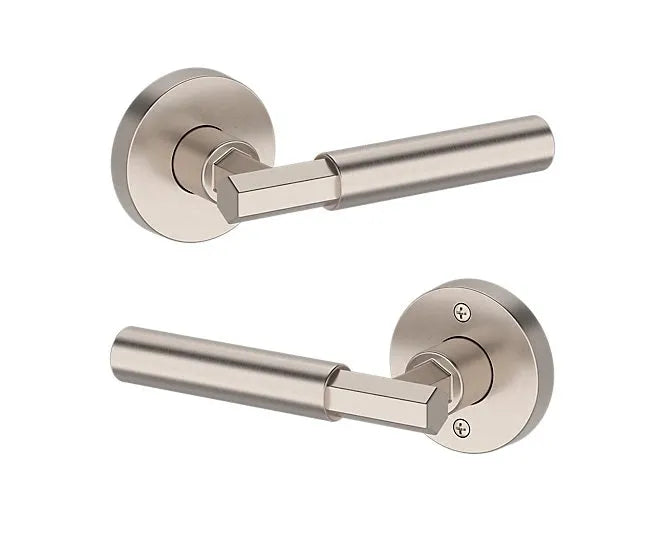 Baldwin Riddling Lever with Contemporary Round Rosette in Satin Nickel finish