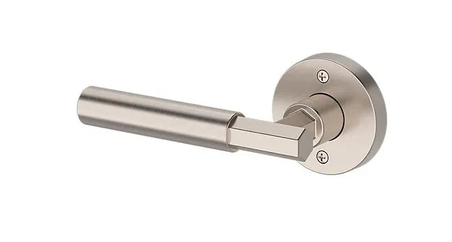 Baldwin Riddling Lever with Contemporary Round Rosette in Satin Nickel finish