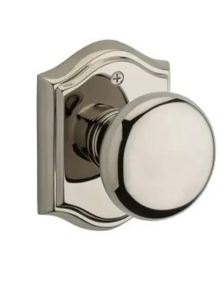 Baldwin Round Knob with Traditional Arch Rosette Lifetime Polished Nickel