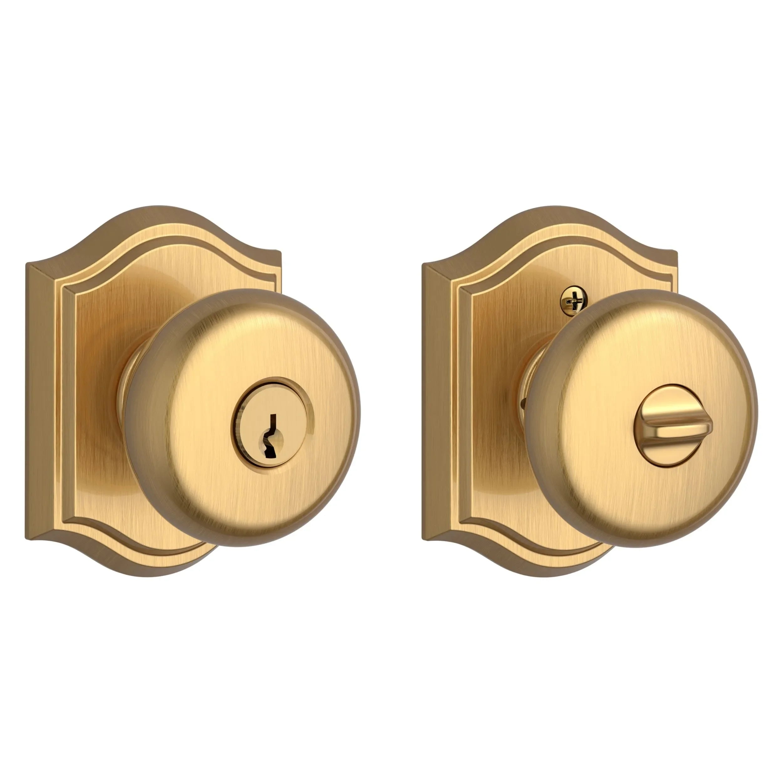Baldwin Round Knob with Traditional Arch Rosette Lifetime Satin Brass