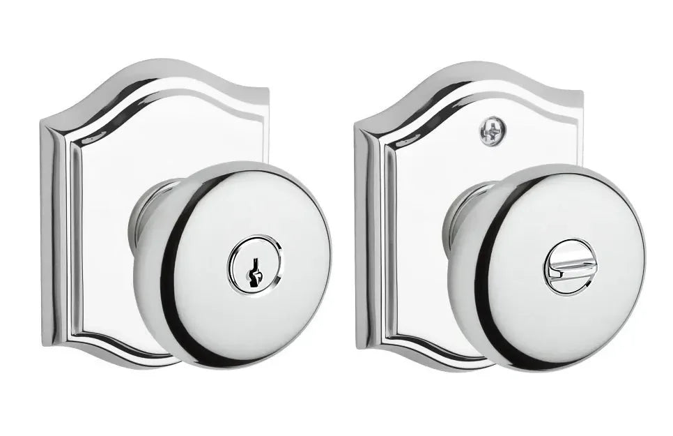 Baldwin Round Knob with Traditional Arch Rosette Polished Chrome