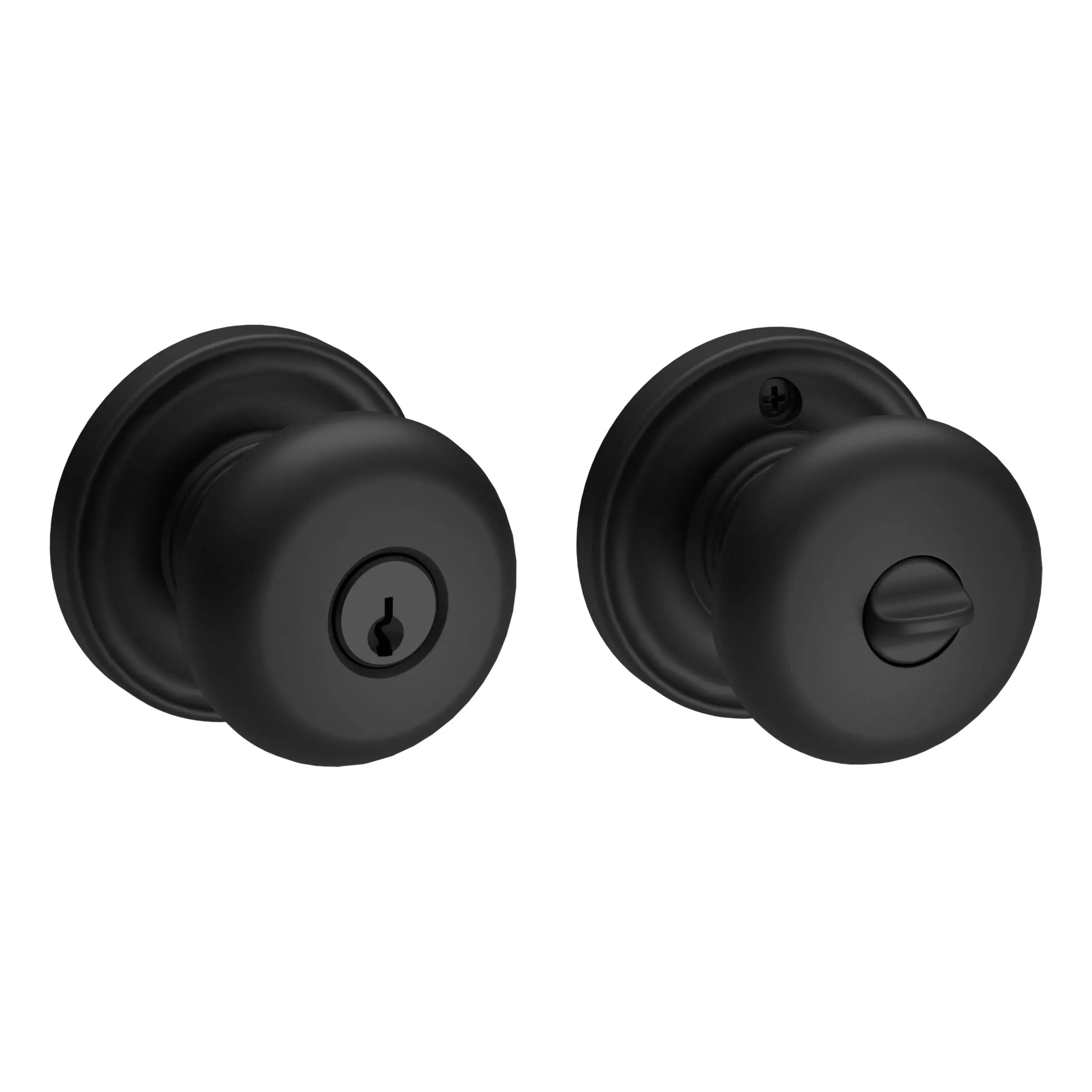 The Baldwin Reserve Round Knob with Traditional Round Rosette in Satin Black finish.