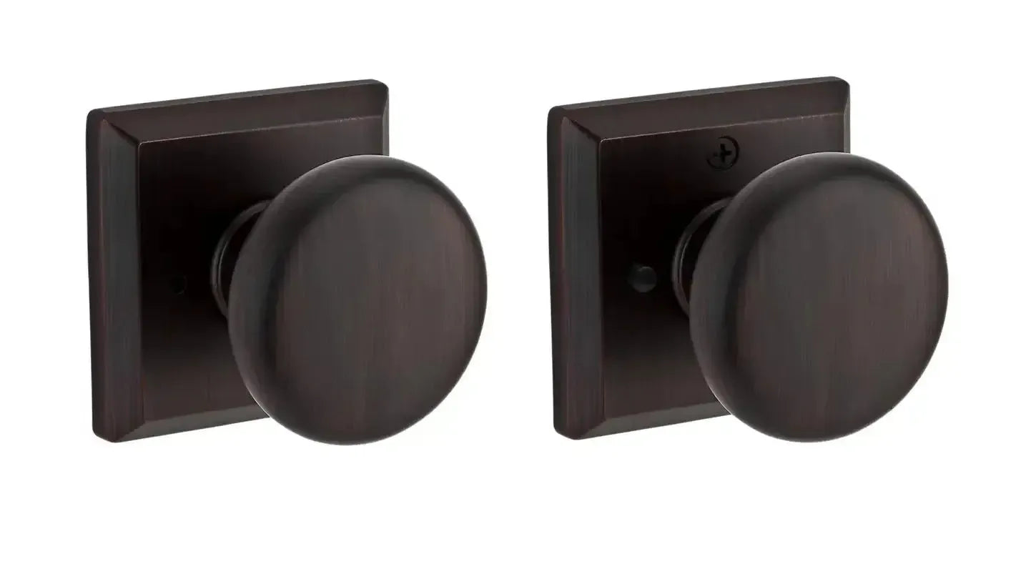 Baldwin Round Knob with Traditional Square Rosette in Venetian Bronze finish