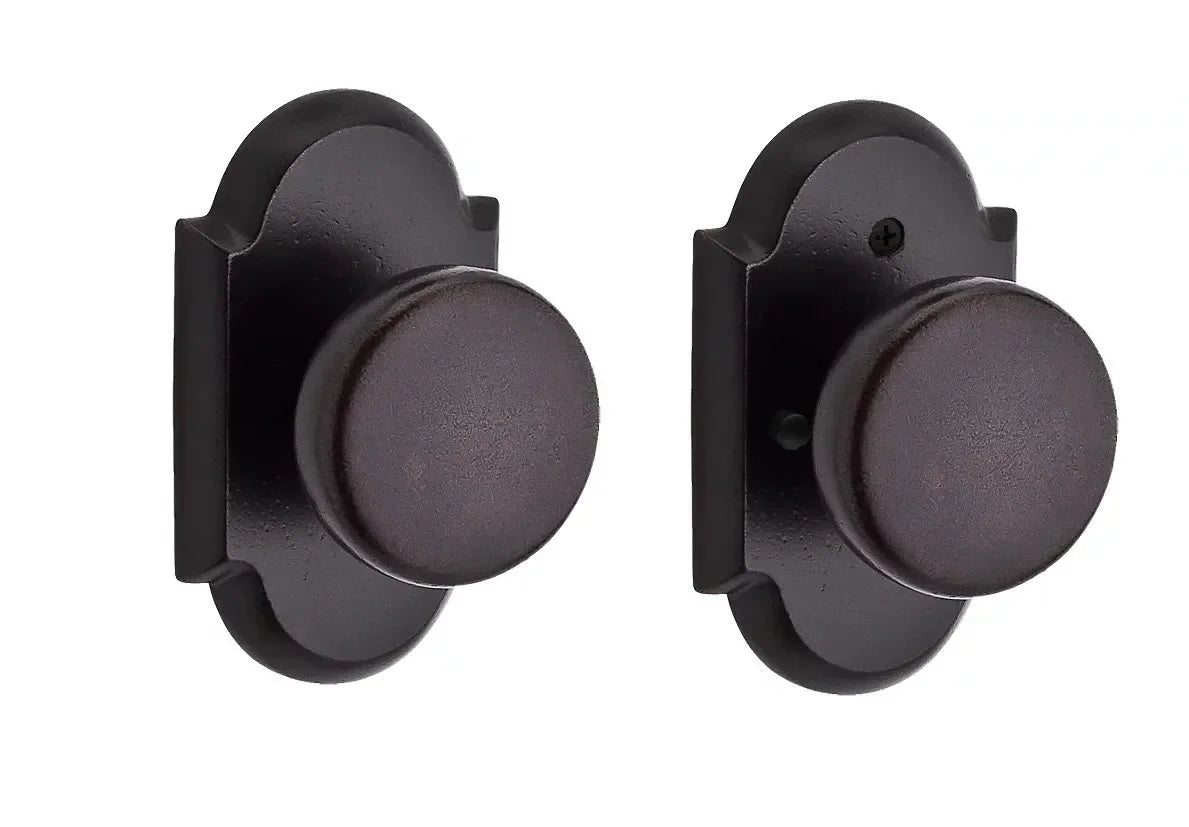 Baldwin Rustic Knob with Rustic Arch Rosette Dark Bronze