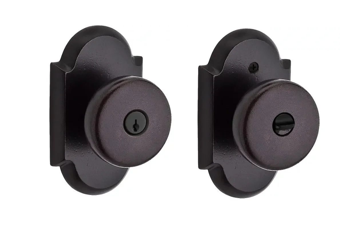 Baldwin Rustic Knob with Rustic Arch Rosette Dark Bronze