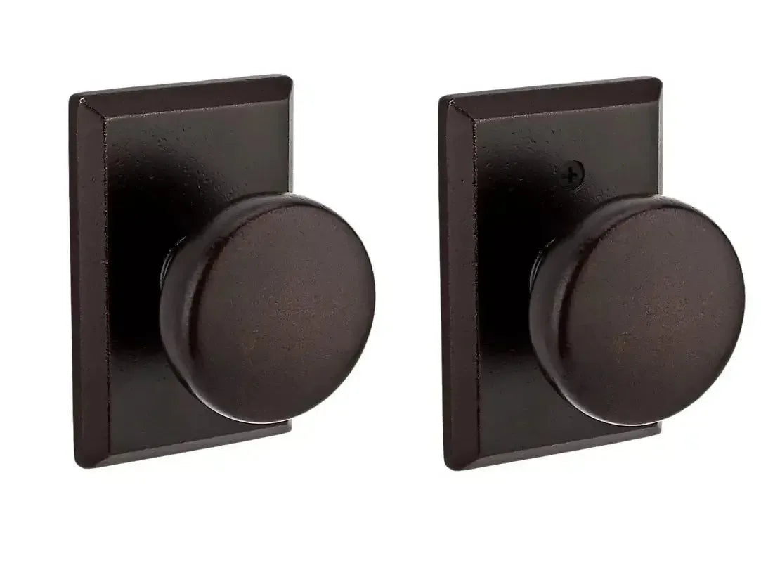 Baldwin Rustic Knob with Rustic Square Rosette in Dark Bronze finish