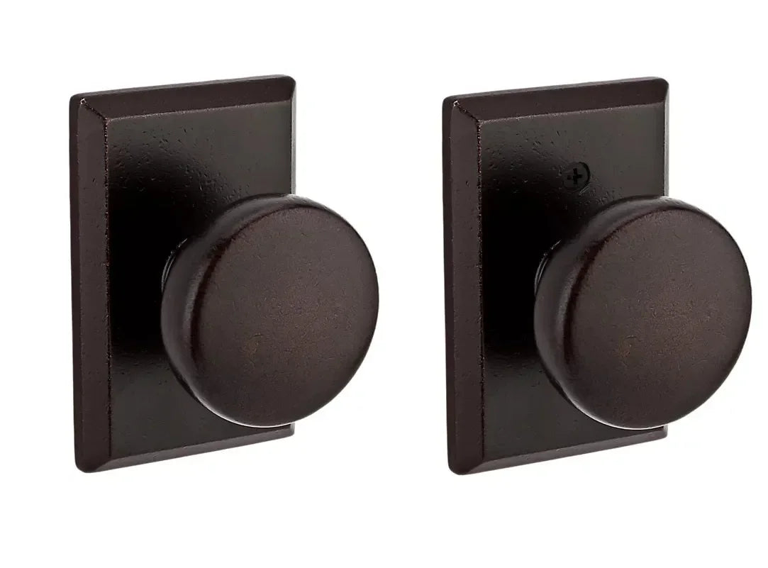 Baldwin Rustic Knob with Rustic Square Rosette Dark Bronze