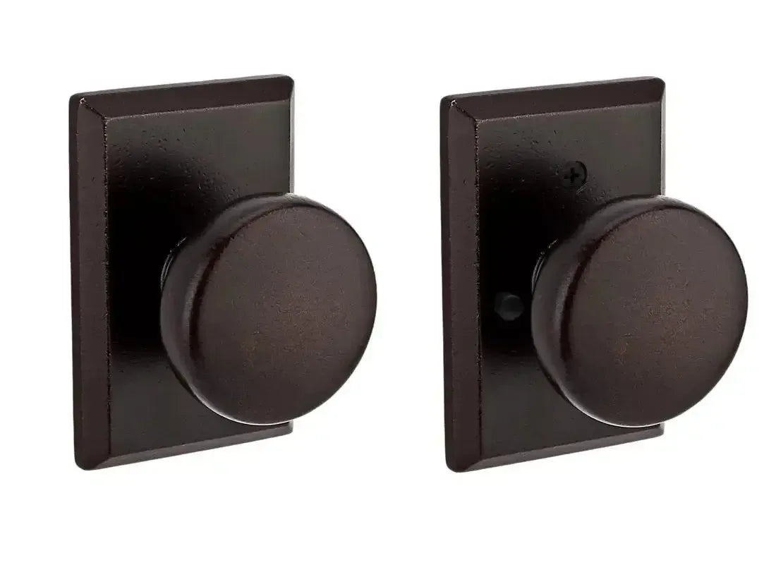 Baldwin Rustic Knob with Rustic Square Rosette in Dark Bronze finish
