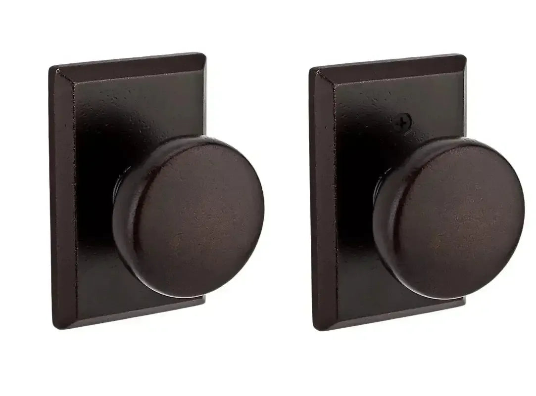 Baldwin Rustic Knob with Rustic Square Rosette in Dark Bronze finish