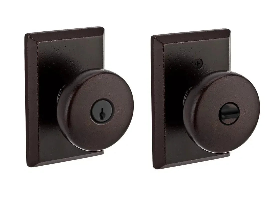 Baldwin Rustic Knob with Rustic Square Rosette Dark Bronze