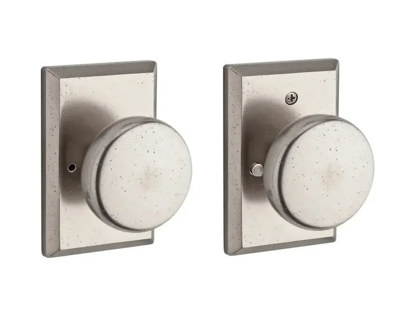 Baldwin Rustic Knob with Rustic Square Rosette White Bronze