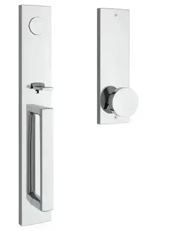 Baldwin Santa Cruz Handleset with Interior Contemporary Knob and Contemporary Square Escutcheon in Polished Chrome finish