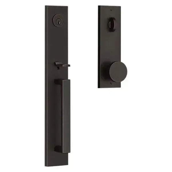 Baldwin Santa Cruz Handleset with Interior Contemporary Knob and Contemporary Square Escutcheon in Venetian Bronze finish
