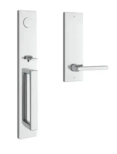 Baldwin Santa Cruz Handleset with Interior Square Lever and Contemporary Square Escutcheon in Polished Chrome finish