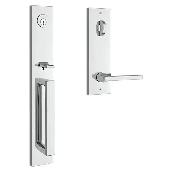 Baldwin Santa Cruz Handleset with Interior Square Lever and Contemporary Square Escutcheon in Polished Chrome finish