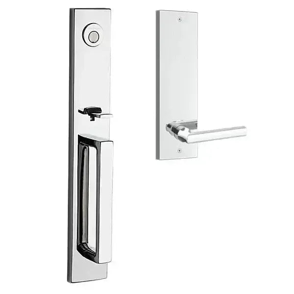 Baldwin Santa Cruz Handleset with Interior Tube Lever and Contemporary Square Escutcheon in Polished Chrome finish