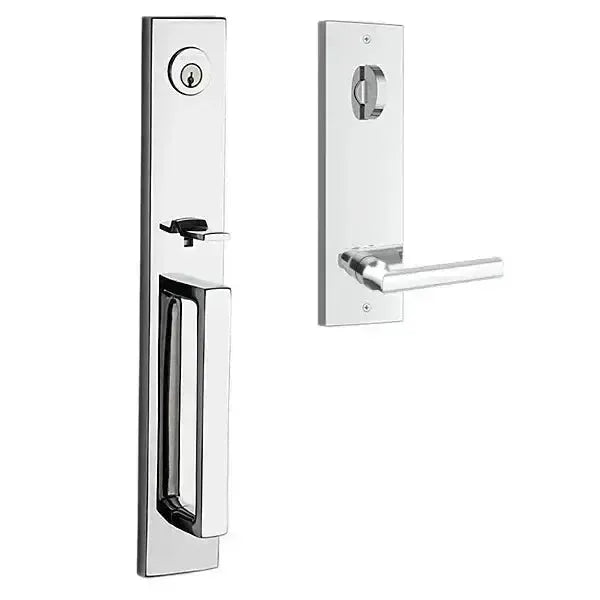 Baldwin Santa Cruz Handleset with Interior Tube Lever and Contemporary Square Escutcheon in Polished Chrome finish