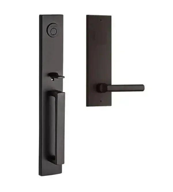 Baldwin Santa Cruz Handleset with Interior Tube Lever and Contemporary Square Escutcheon in Venetian Bronze finish
