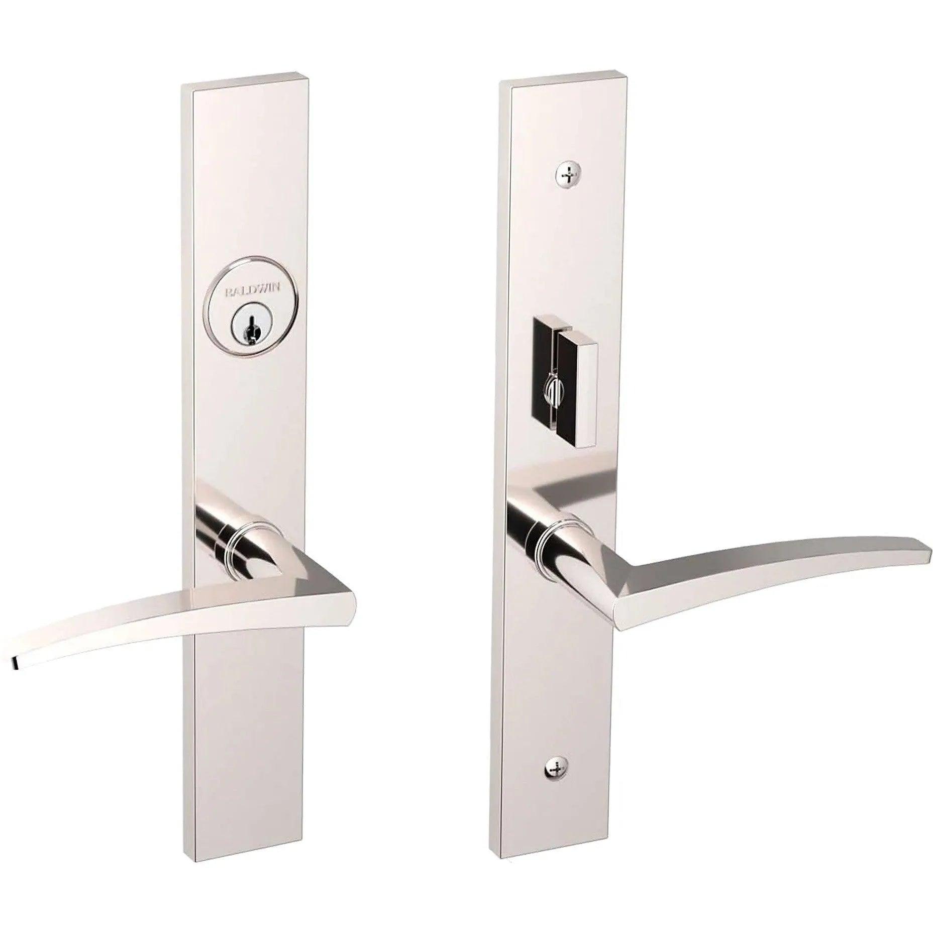 Baldwin Santa Monica Mortise Handleset Entrance Trim with Interior L022 Lever Lifetime Polished Nickel