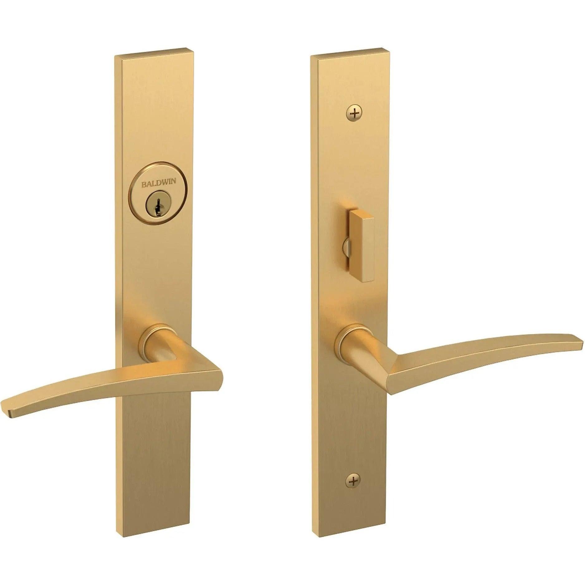 Baldwin Santa Monica Mortise Handleset Entrance Trim with Interior L022 Lever Lifetime Satin Brass