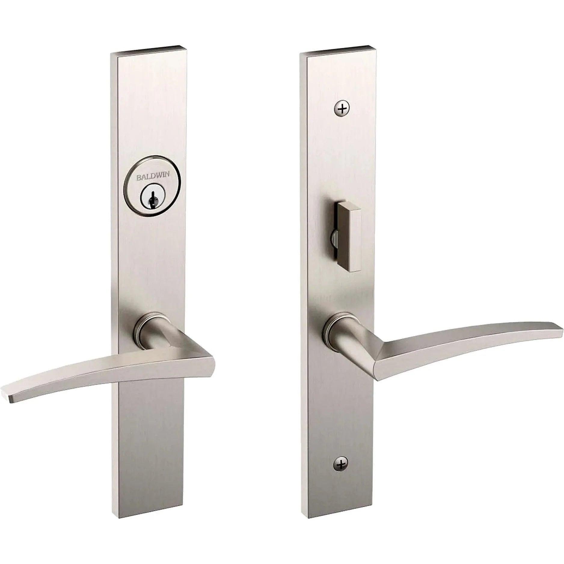 Baldwin Santa Monica Mortise Handleset Entrance Trim with Interior L022 Lever Lifetime Satin Nickel