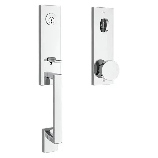 Baldwin Seattle Handleset with Interior Contemporary Knob and Contemporary Square Escutcheon in Polished Chrome finish