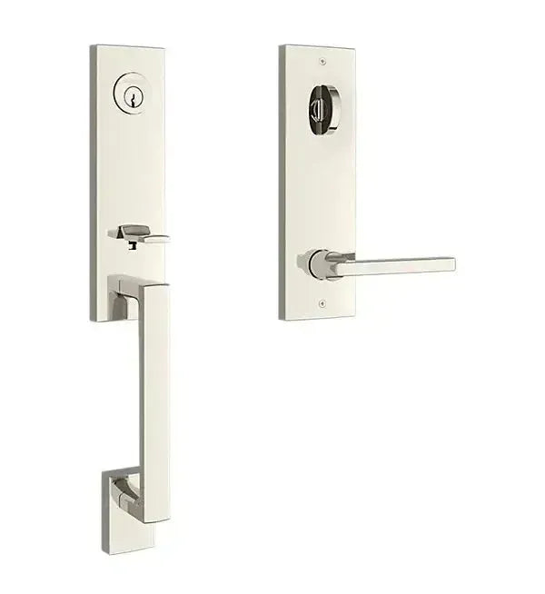 Baldwin Seattle Handleset with Interior Square Lever and Contemporary Square Escutcheon in Lifetime Polished Nickel finish
