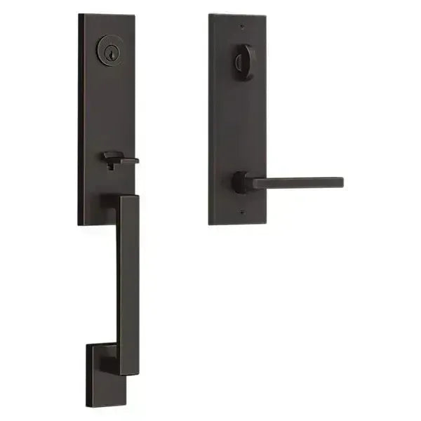 Baldwin Seattle Handleset with Interior Square Lever and Contemporary Square Escutcheon in Venetian Bronze finish