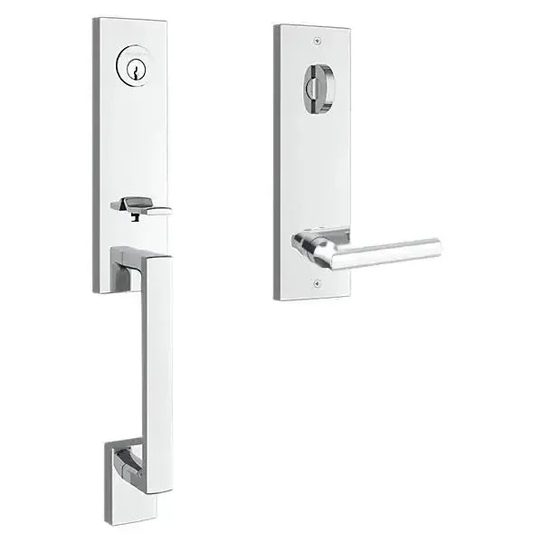 Baldwin Seattle Handleset with Interior Tube Lever and Contemporary Square Escutcheon in Polished Chrome finish