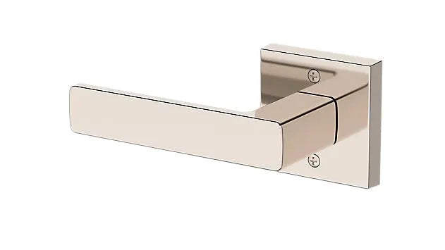 Baldwin Sharpewood Lever with Contemporary Square Rosette in Lifetime Polished Nickel finish
