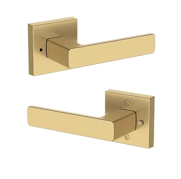 Baldwin Sharpewood Lever with Contemporary Square Rosette in Lifetime Satin Brass finish