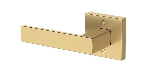 Baldwin Sharpewood Lever with Contemporary Square Rosette in Lifetime Satin Brass finish
