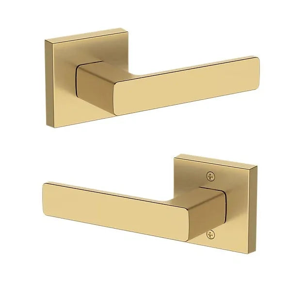 Baldwin Sharpewood Lever with Contemporary Square Rosette in Lifetime Satin Brass finish
