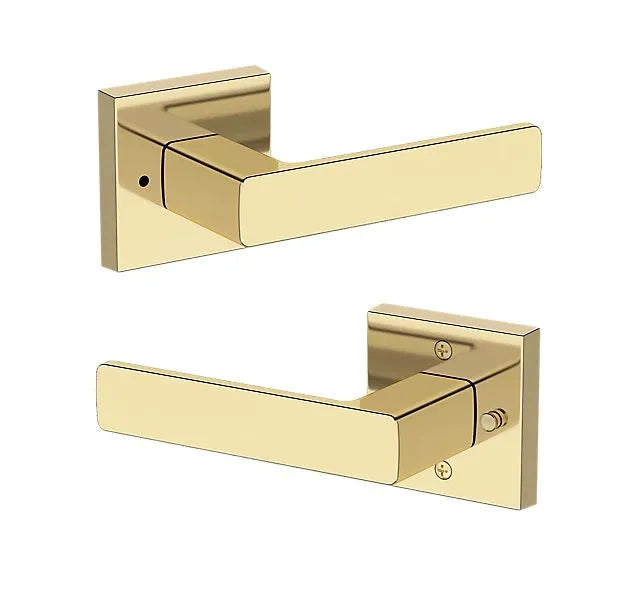 Baldwin Sharpewood Lever with Contemporary Square Rosette in Non-Lacquered Brass finish