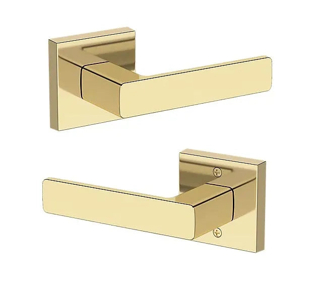 Baldwin Sharpewood Lever with Contemporary Square Rosette in Non-Lacquered Brass finish