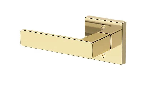 Baldwin Sharpewood Lever with Contemporary Square Rosette in Non-Lacquered Brass finish